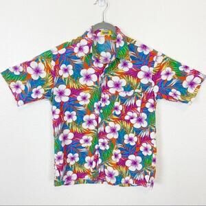 Vintage Sanit Tropical Print Rainbow Floral Shirt